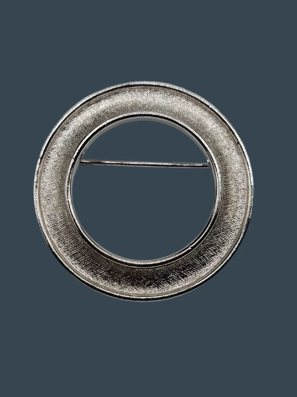 Vintage Crown Trifari Florentine Circle Brooch Pin Silver Tone Signed Estate